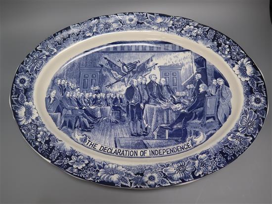 A Staffordshire blue and white transfer-printed oval platter The Declaration of Independence, 1776,